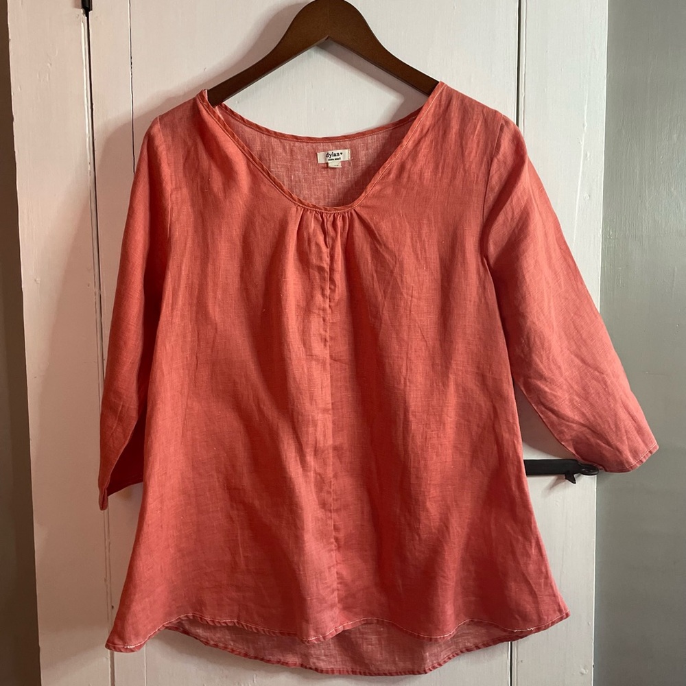 DYLAN TRUE GRIT 100% LINEN Coral V-Neck 3/4 Sleeve Women's Tunic Top | NWT | XS